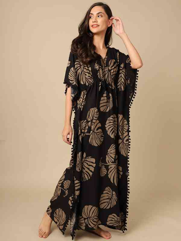 ladies nighty dress image Creamy Floral Print Premium Crush Cotton Ladies Nighty Dress Bamboo Crush Cotton / XXL/50 main image 1