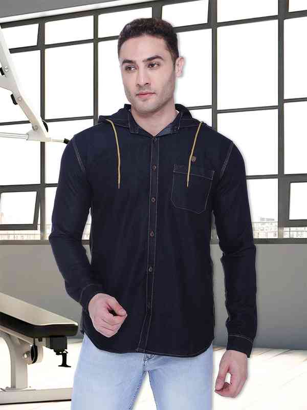 トップス ANCELLM DENIM HOODIE SHIRT(BLACK) Size.1 ANCELLM - DENIM HOODIE SHIRT | COELACANTH アンセルム 正規取扱店