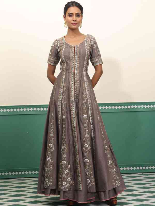 samant chauhan square-neck floral embroidered mini dress Floral Embroidered Strapless Gown – Samant Chauhan