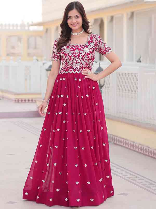 embroidered dresses from india Red Art Silk Embroidery main image 1