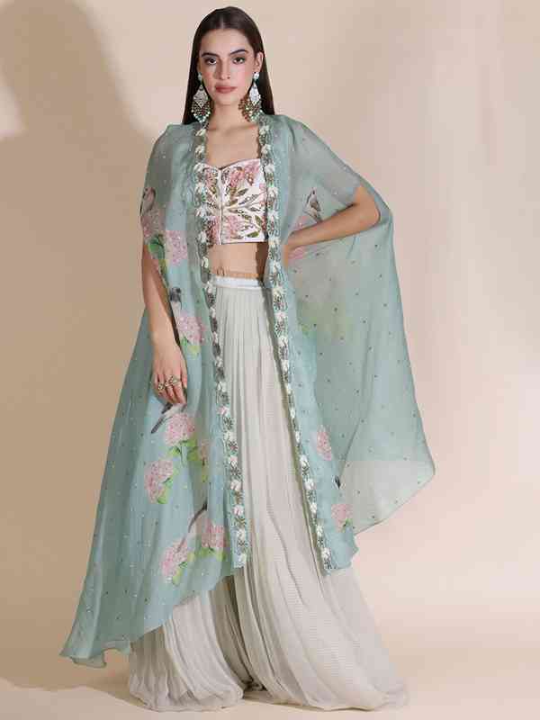 shrug for green dress Women's Cotton White Jamdani Motif Dress With Green Shrug main image 0