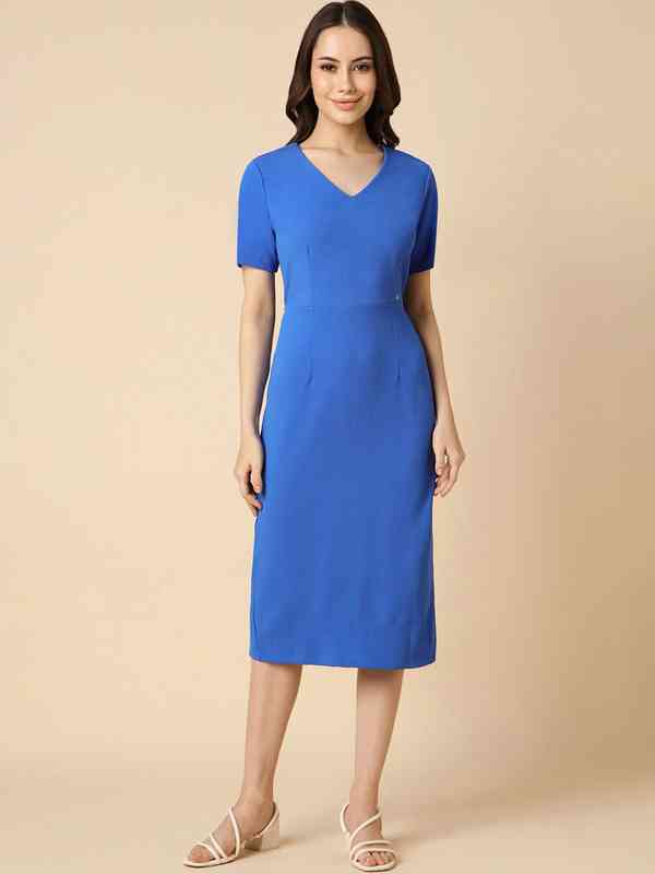 green emerald velvet dress Allen Solly Women's Polyester Blend Modern Above The Knee Dress main image 0