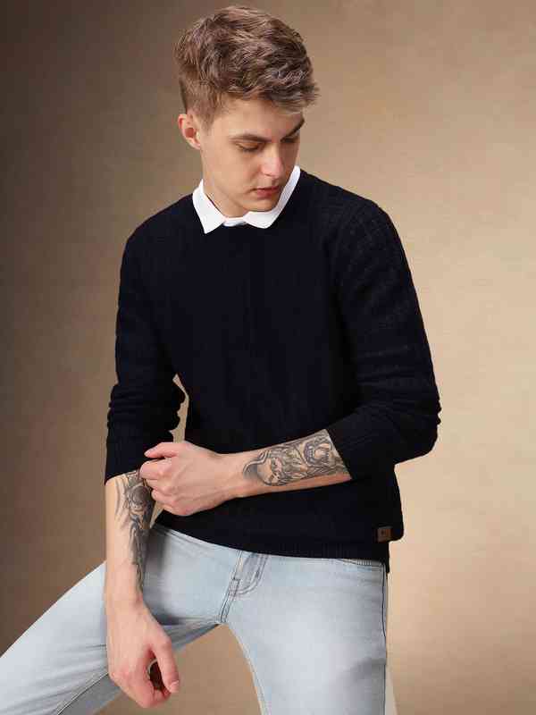 Navy Blue Cable Knit Sweater - Buy Navy Blue Cable Knit Sweater