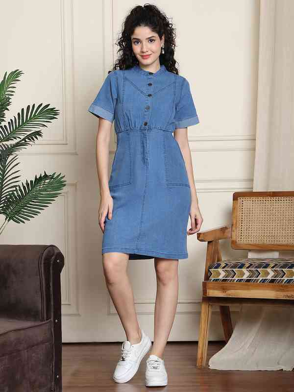 andmary ♥︎ Demi layered minidress Denim Kids Dresses - Buy Denim Kids Dresses online in India