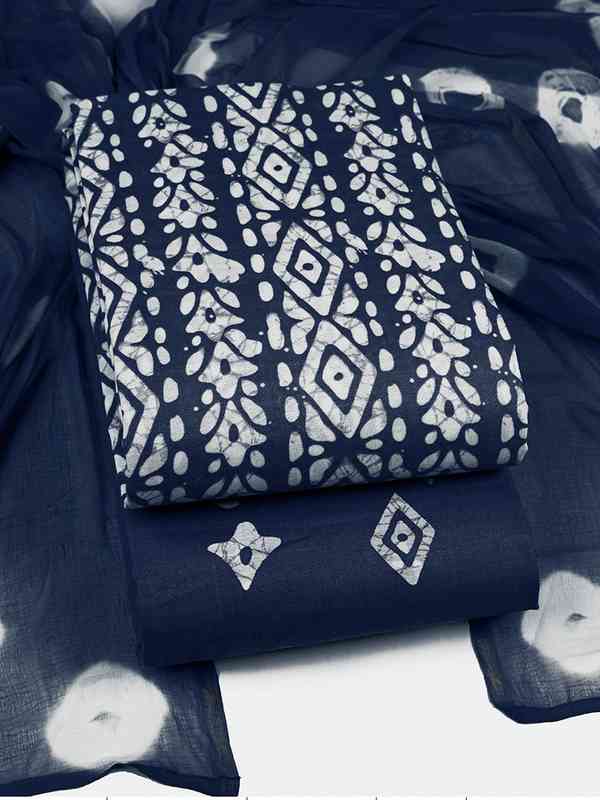 blue colour dress materials 3pc Navy blue beige handwoven sambalpuri cotton dress material – GoSwadeshi main image 1