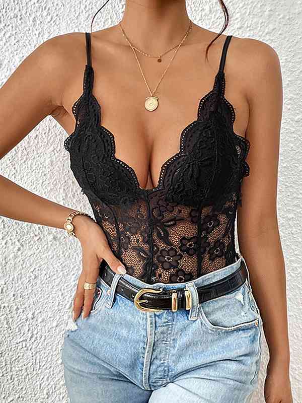 kanaCLANE♡SHEER DRAPE BODYSUITS beige Buy Trendy Lace Bodysuits for a Bold Look