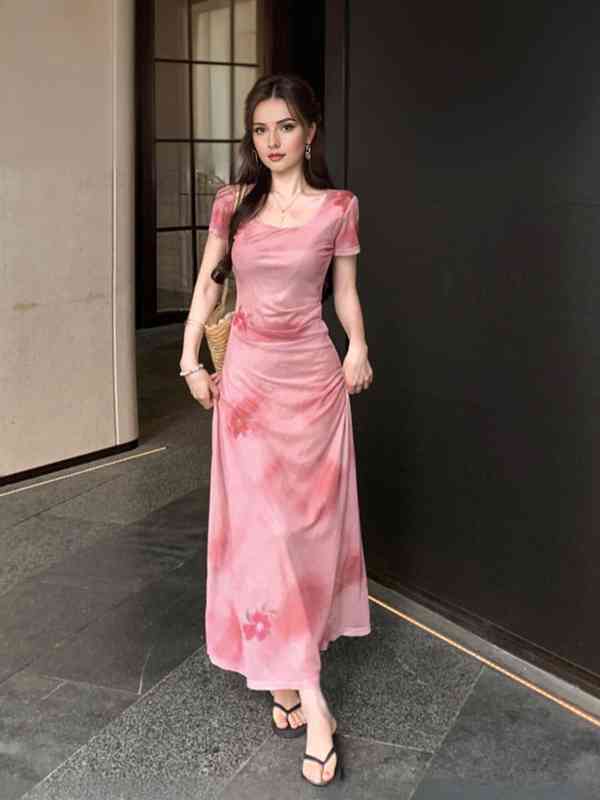 strapless open back dress Asymmetrical Fitted Ankle-Length Dress – M.R DESIGN main image 1