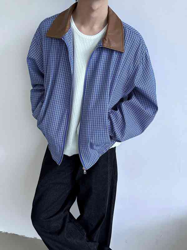 ジャケット・アウター Andequal checked over jacket blue Andequal checked over jacket blue Blue Check Jackets - Buy Blue