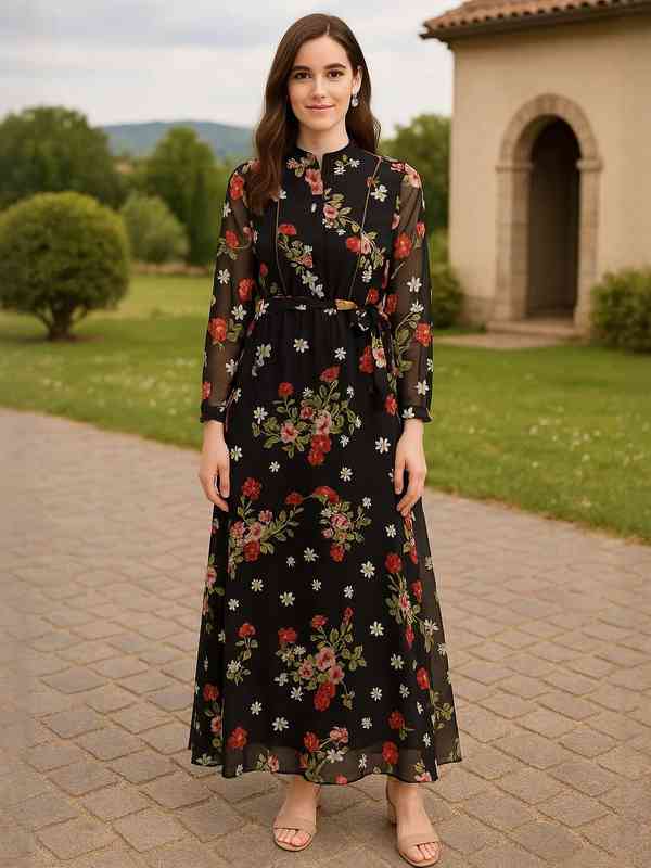Dressberry Women Black Printed Maxi Dress - Buy Dressberry Women Black Printed  Maxi Dress online in India