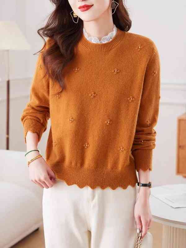 Saloogoe Women's Long Sleeve Sweatshirt - Fall Loose Fit Crewneck Sweater In J-Orange, Medium - View #6