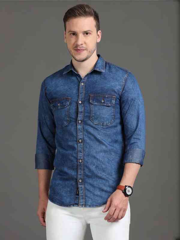 Denim Shirt With Otrain Sky Blue Color Shirt Matching Pant Men