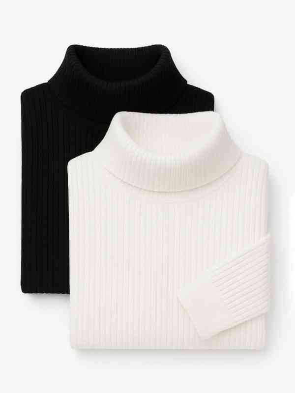 Zhili Women's High Neck Merino Wool Sweater - Ribbed Long Sleeve Knit Pullover