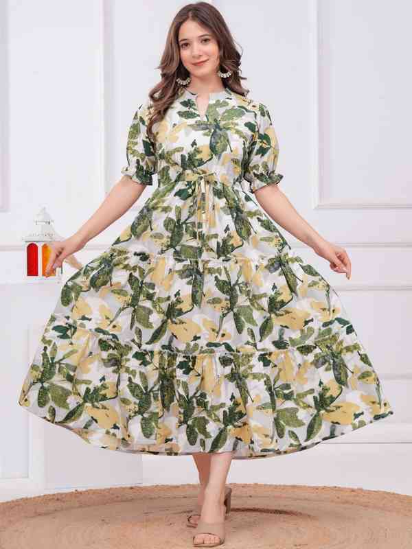 white and olive green dress Women Pattern Long Royal Olive Green Dress – FineLook