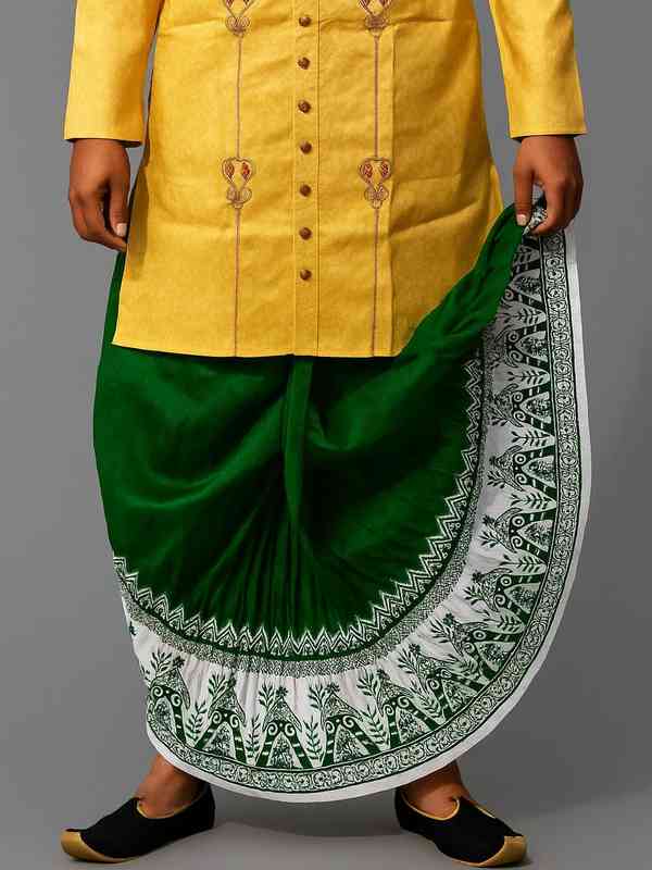 green dhoti dress Buy Green Dhoti Salwar Suit With A Raw Silk Crop Top with Resham Embroidery main image 0
