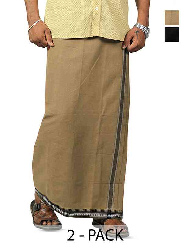Dhoti Avec Poche Et Bordure Thalapathi - Coton Kerala, Taille L Bleu Marine, Poche Réglable Velcro, Tenue Décontractée Ou Temple
