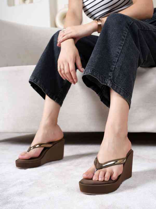 brown high wedges
