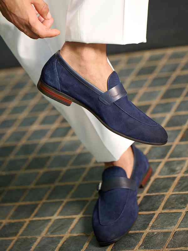 navy blue long sleeve prom dress Mens Blue Leather Shoes – Come4Buy eShop main image 1