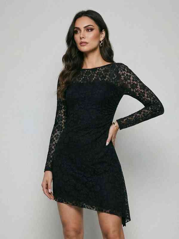 chinese dress ladies Mew Mews Cadee Long Sleeve Lace Dress in Black