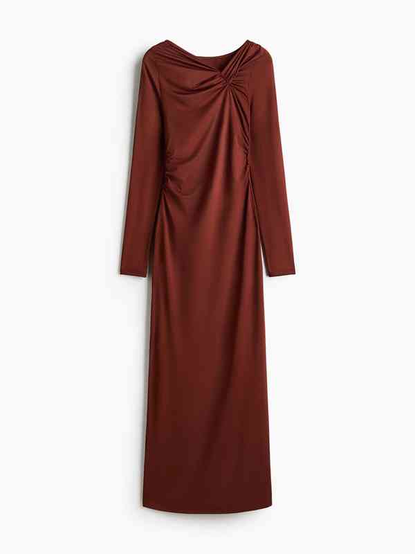 chocolate brown t shirt dress Chocolate Long Sleeve Boatneck Maxi Dress – Hot Miami Styles main image 1