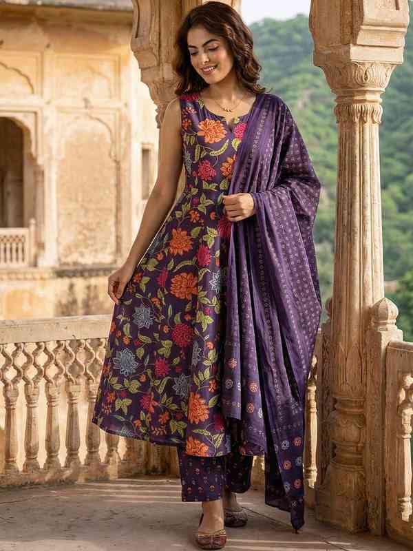 Women Purple Dupatta Kurtas Sets - Buy Women Purple Dupatta Kurtas