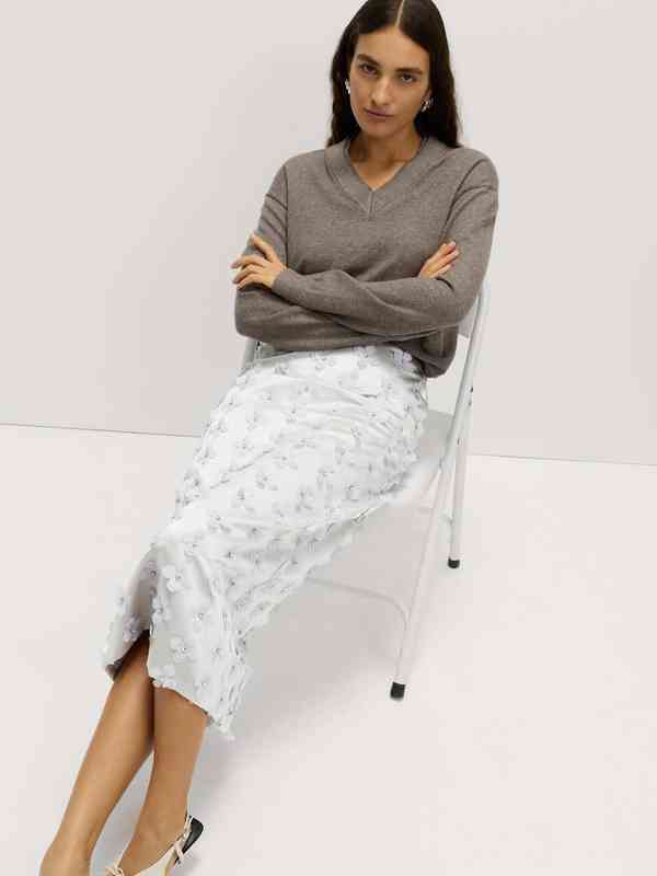 Silver Skirt Marks And Spencer M&S PER UNA Silver Metallic Satin Swishy Lined Ruffle Long Skirt - Foto 5