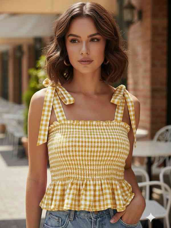 Yellow Checked Peplum Top - Buy Yellow Checked Peplum Top online