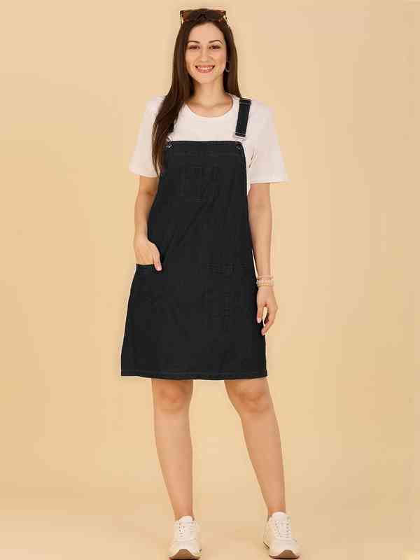 Black Solid Pinafore Dress - Buy Black Solid Pinafore Dress online