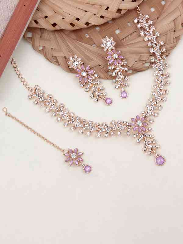 Atasi Silver Plated Necklace & Earrings Set | Diamond/Stone Design, Party Wedding Jewelry For Women
