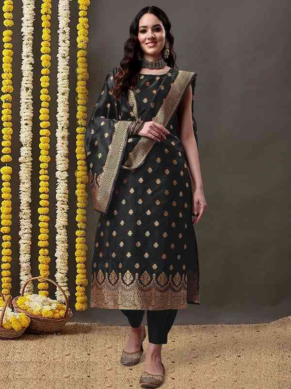 Black With Golden Dress Material - Buy Black With Golden Dress Material  online in India