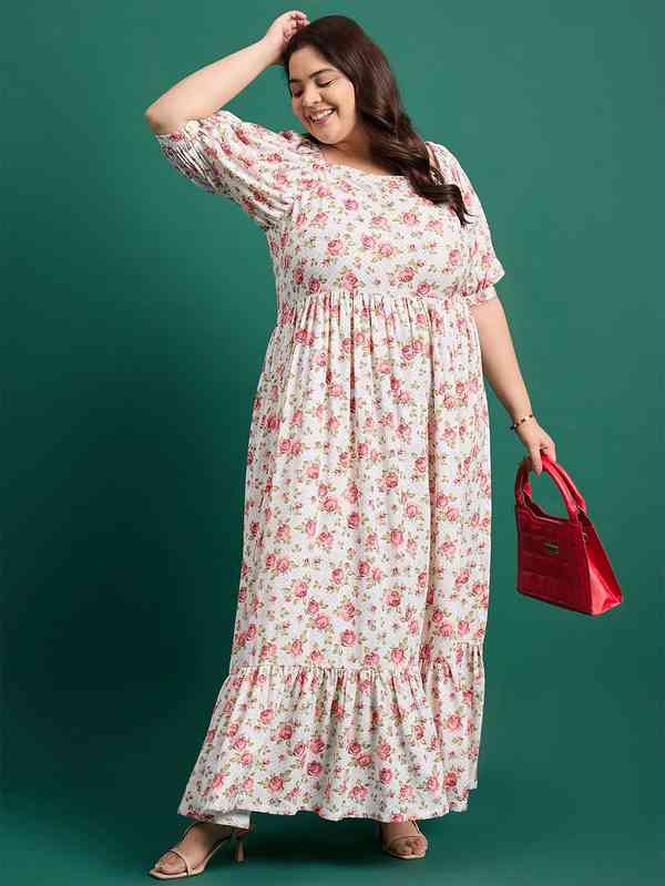 dressberry curve plus size floral embroidered tiered a-line dress reviews Plus Size Floral Embroidered Informal Dress main image 0