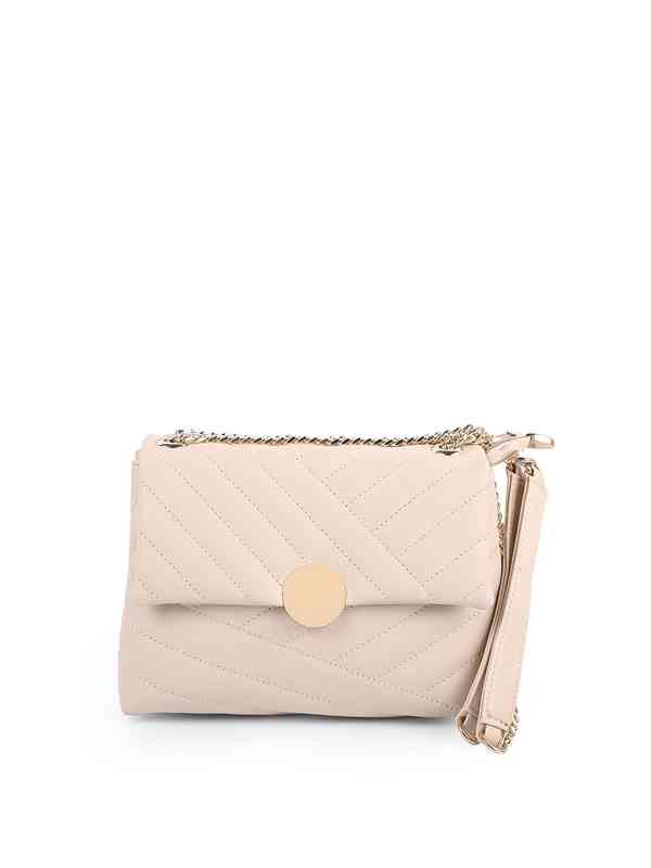 ADISA Women's Flower Engraved Sling Bag With Gold Chain Strap - PU Faux Leather, 7x2.5x5.5 Inches