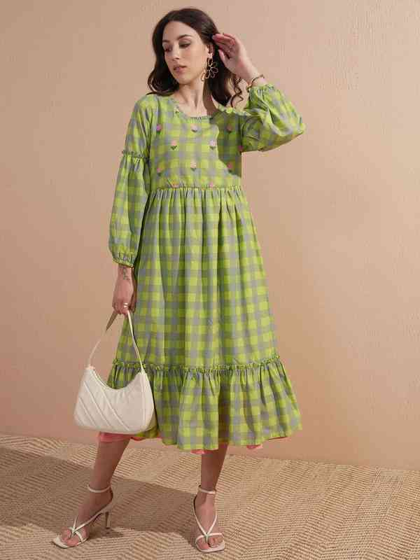 Green Checked Dress - Buy Green Checked Dress online in India