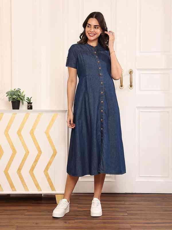 red denim dress Rustic Red Denim Strapless Dress Large main image 0