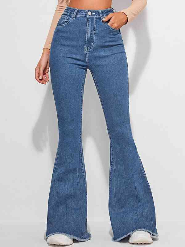 Mom Jeans Ripped High Waist Flare Jeans, Bell Bottom Split