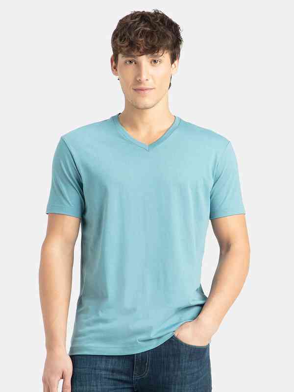 Jockey Men's Made2Fit V-Neck T-Shirt - Dual Fabric Fitted Casual Tee - View #2
