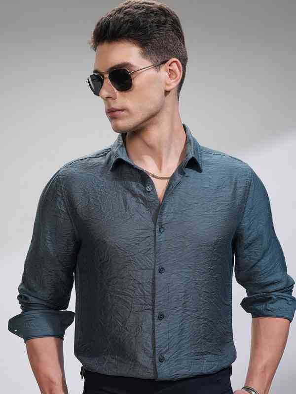 Simply Complicated FRAME NYLON SHIRT Buy Men's Sky Blue Slim Fit
