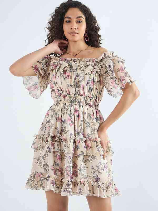 Beige Women Dresses Off Shoulder - Buy Beige Women Dresses Off