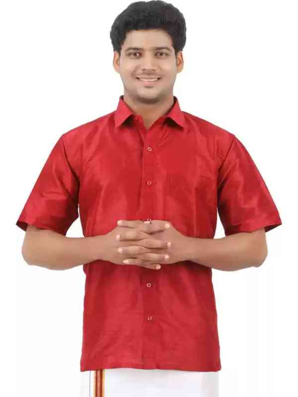 ZIGGY CHEN silk half sleeve shirt red Ziggy Chen Shirts for