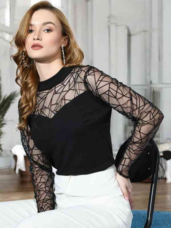 【meltthelady】 eyelet sheer tops WH Sheer Top - Buy Sheer Top online in India
