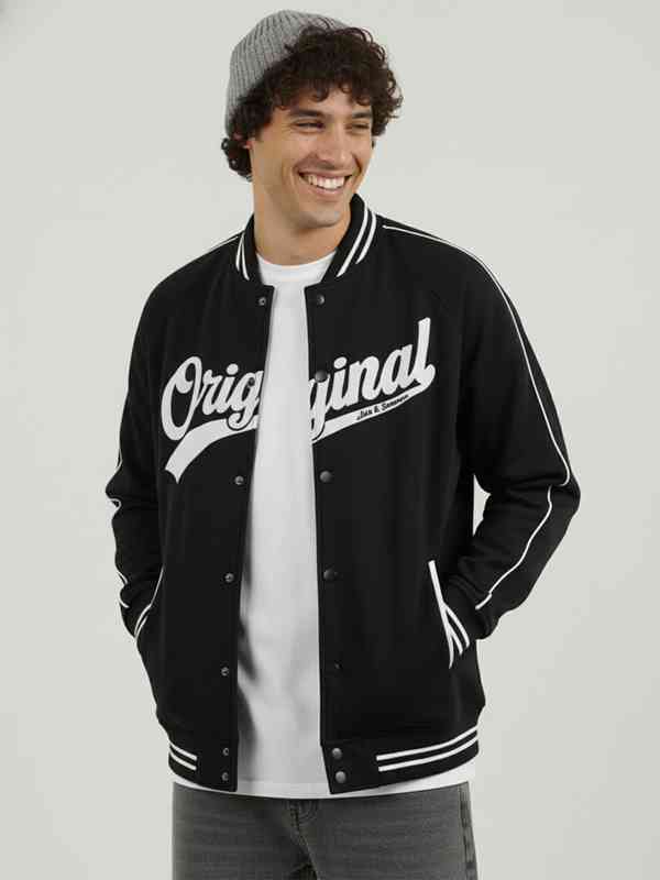 Black Printed Varsity Jacket - Buy Black Printed Varsity Jacket