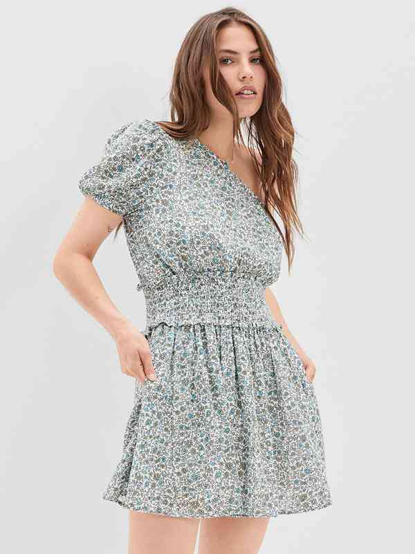 beautiful grey dresses American Eagle Gray Square Neck Puff Sleeve A Line Tiered Midi Dress S –  Brie