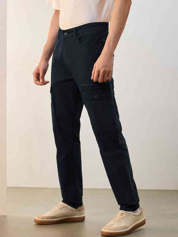 Navy Blue Solid Cargo Pants 4601887.htm - Buy Navy Blue Solid