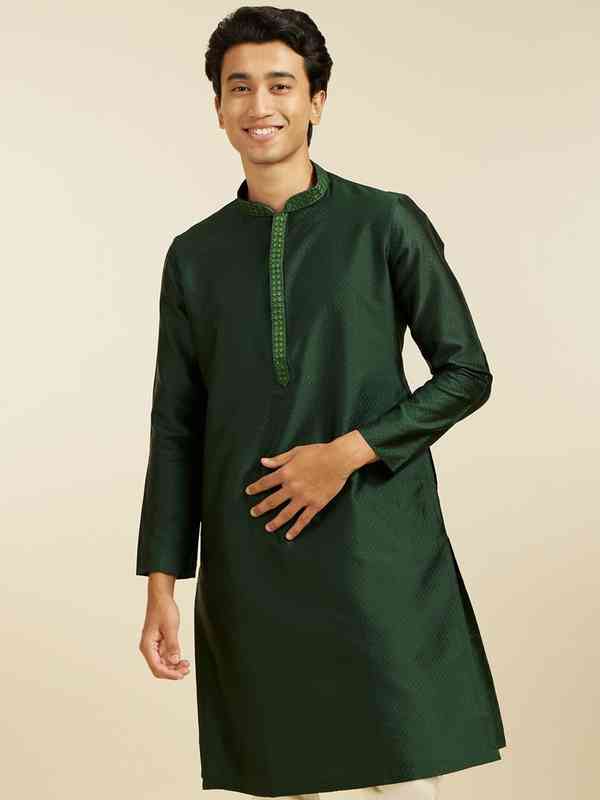 Manyavar Juego De Kurta De Bordado De Algodón Mezclado Para Hombre