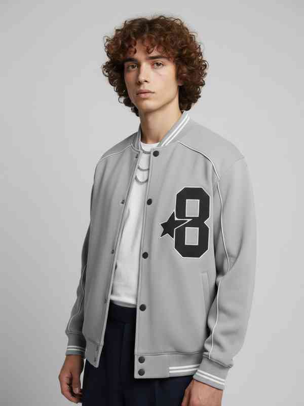 Grey Solid Varsity Jacket - Buy Grey Solid Varsity Jacket online