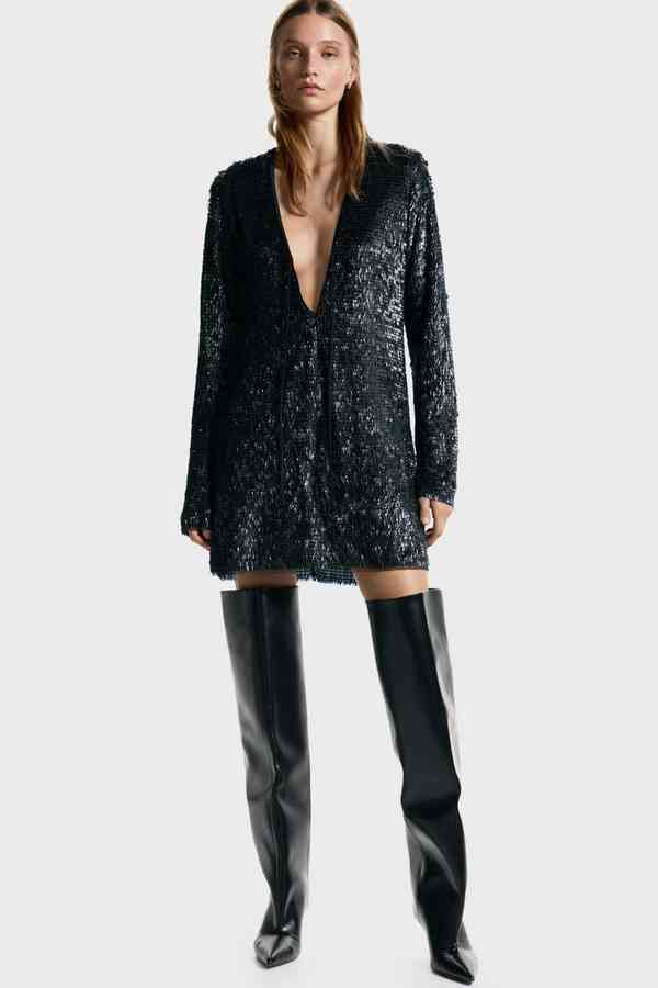 mini dress with silver sequins Dalanis Mini Dress in Sheer Sequin Silver , Sheer