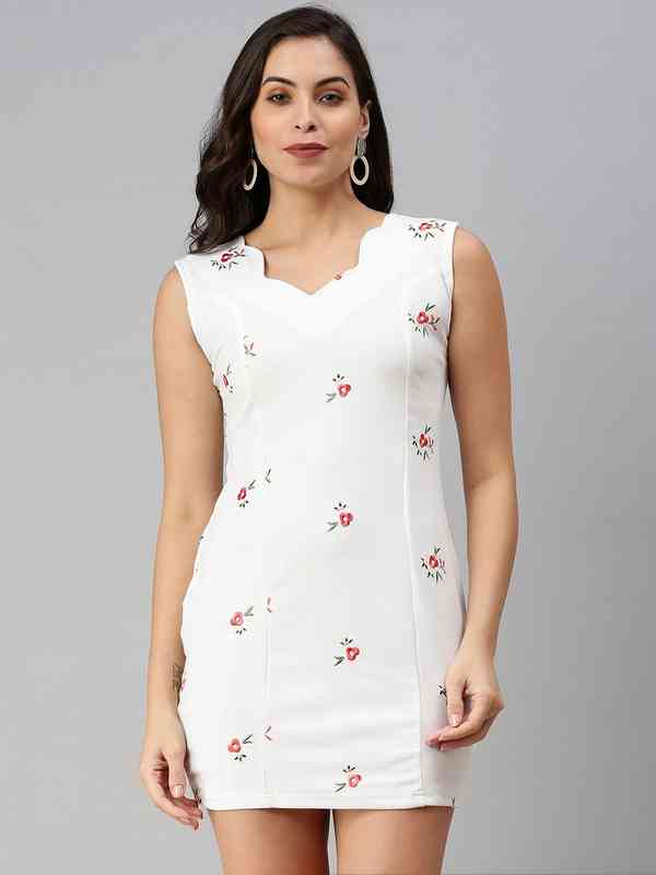 White Embroidered Bodycon Dress - Buy White Embroidered Bodycon Dress  online in India