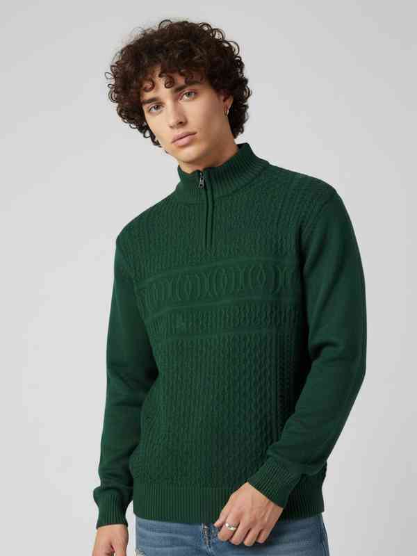 Men Stripes Green Sweater - Buy Men Stripes Green Sweater online