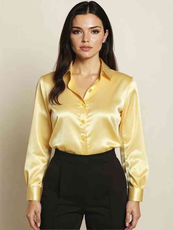 gold dress shirt womens SAG HARBOR Gold Shimmering Short-Sleeve Button-Up Blouse main image 1
