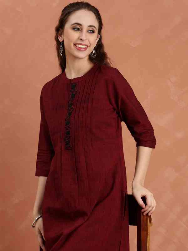 MIMOSA Women's Cotton Green Striped Straight Kurta - Round Neck, 3/4 Sleeves | Casual Indian Wear - View #12