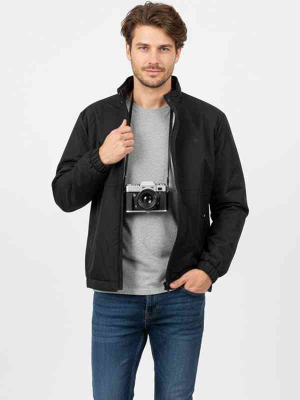 Tokyo Talkies Black Solid Windcheater Leather Jacket 8234767.htm